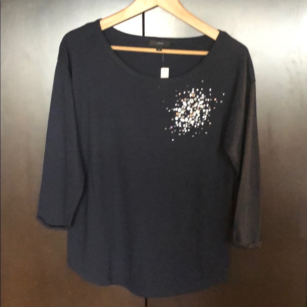 J Crew 3/4 Sleeve Tee with Rhinestone Detail